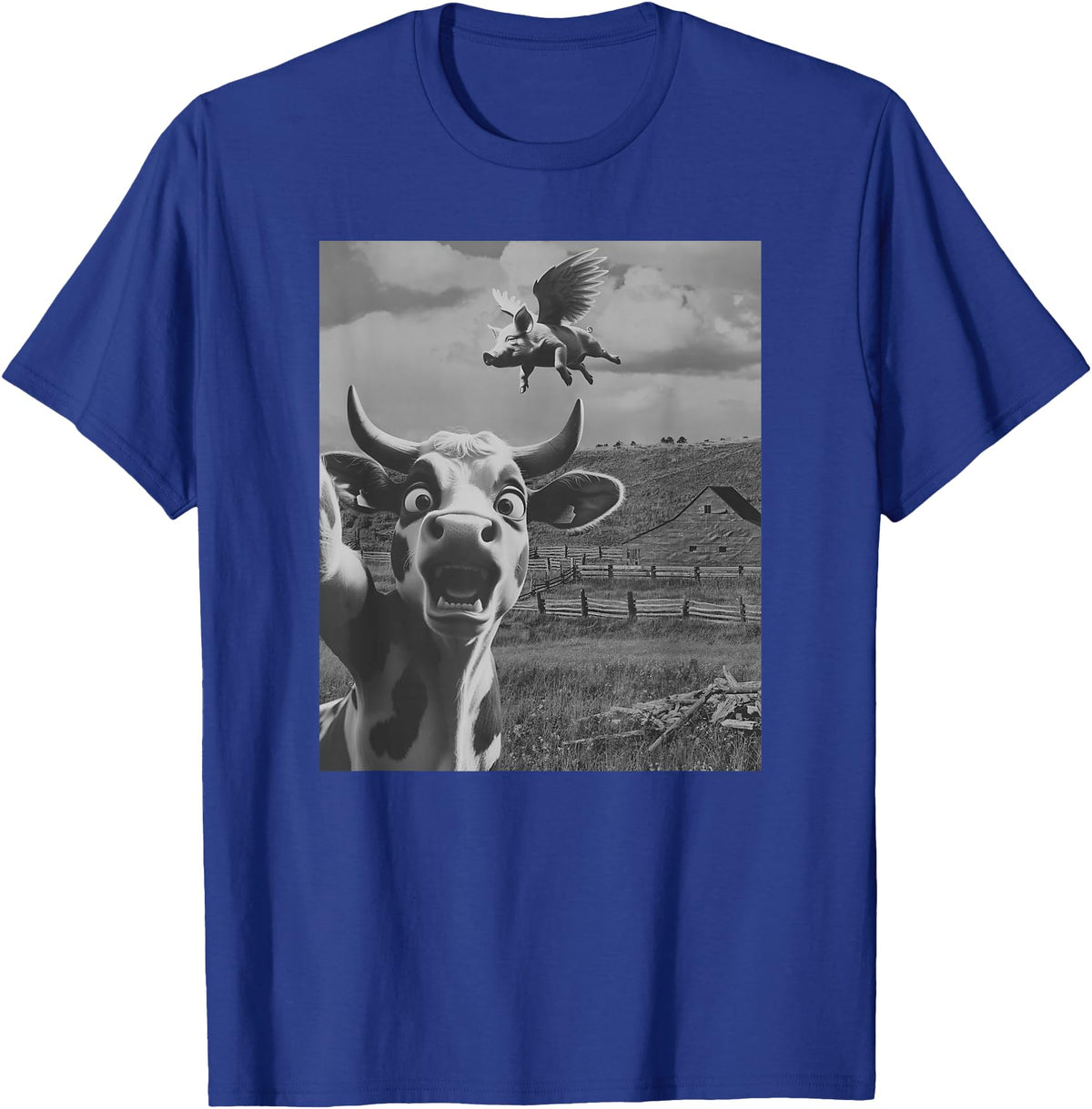 When Pigs Fly Pig Lover Designs Apparel Gifts Cow Selfie With Flying Pigs Fly Funny Gift for Men Women Kid T-Shirt - Royal Blue
