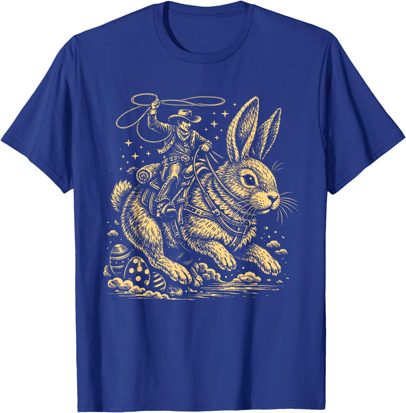 Funny Cowboy Easter Bunny Retro Vintage Western Howdy T-Shirt in Royal Blue