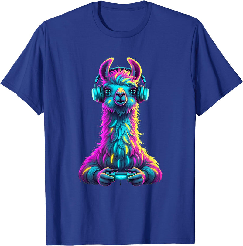 Llama Gamer Lovers Animal Men Women Kids Llama Gaming Animal Video Games Funny Llama T-Shirt - Royal Blue