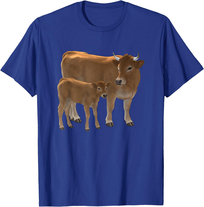 Bauernhof-Tiere von CSForest Aubrac Cow and Aubrac Calf Cattle Farm Animals T-Shirt - Royal Blue