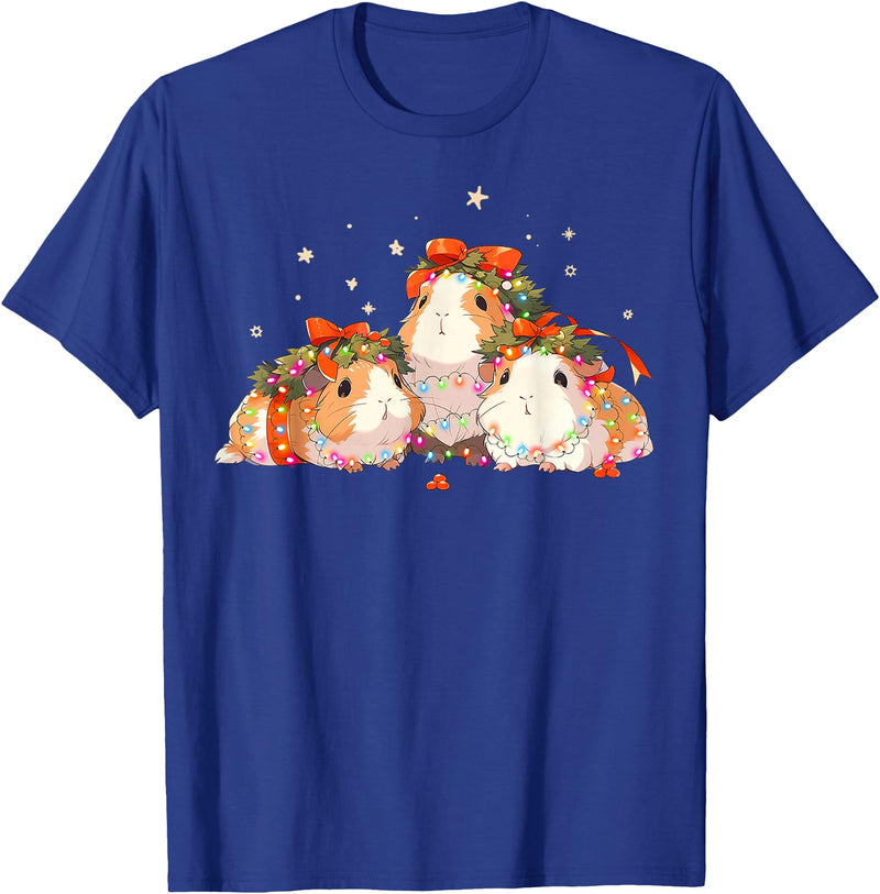 Guinea Pig Christmas Clothing Guinea Pigs Tangled Up In Christmas Lights Guinea Pig Lover T-Shirt - Royal Blue