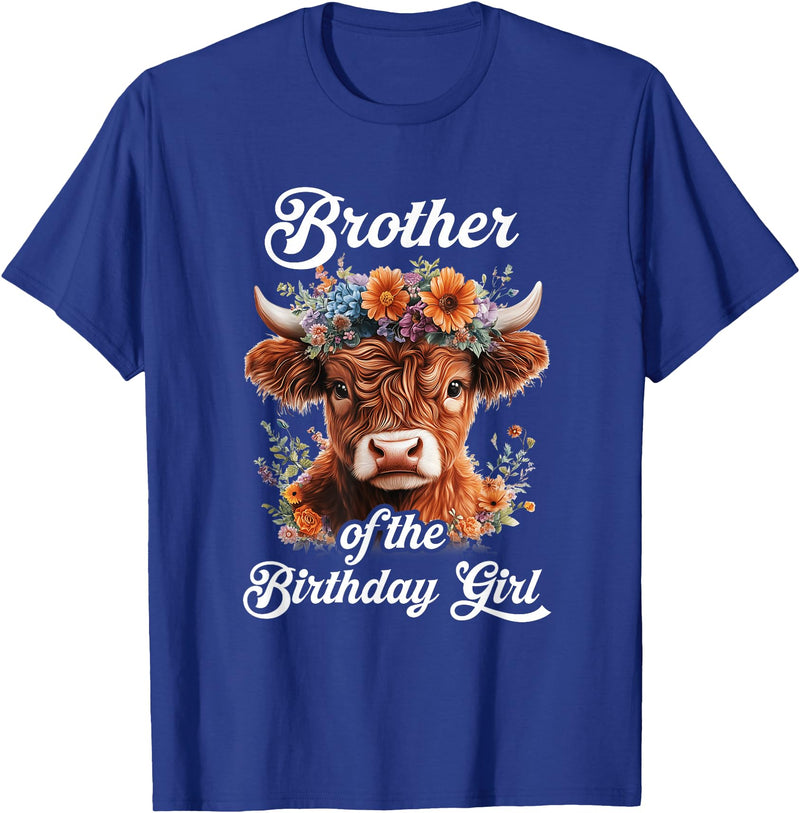 Brother Highland Cow Birthday Girl Brother Of The Birthday Girl Highland Cow Farm Family T-Shirt - Royal Blue