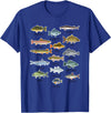NABZR Angeln Geschenke & T-Shirts Types of Freshwater Fish Fishing T-Shirt - Royal Blue