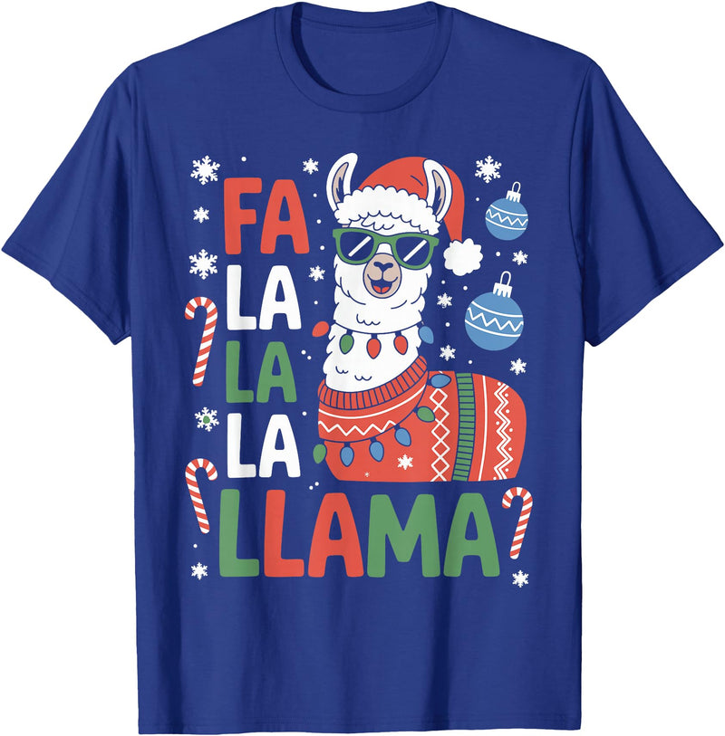 Festive Animal Christmas Funny FA La La La Llama Christmas Holiday Animal Design T-Shirt - Royal Blue
