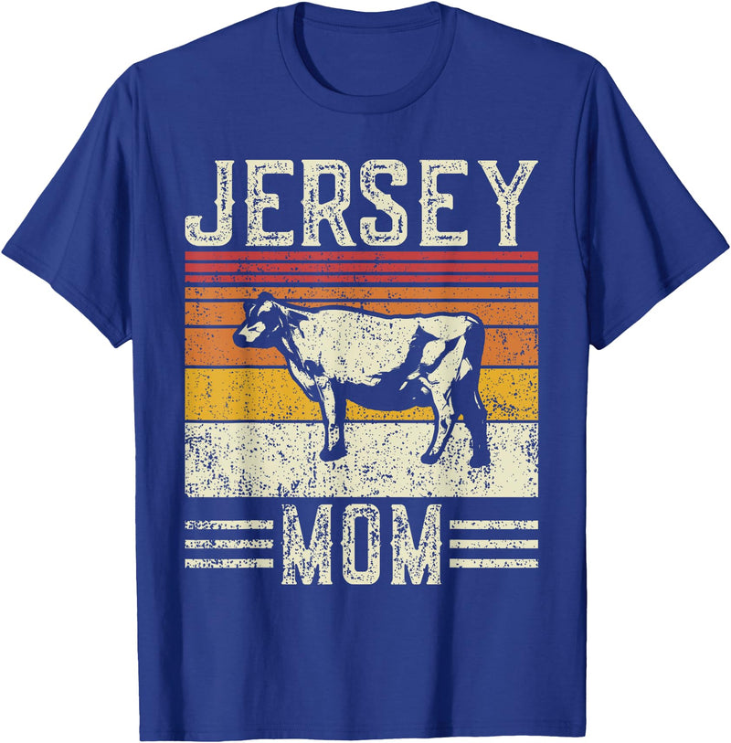 Retro Jersey Gift for Women & Farmer Best Cow Mom Women - Vintage Cattle Jersey T-Shirt - Royal Blue