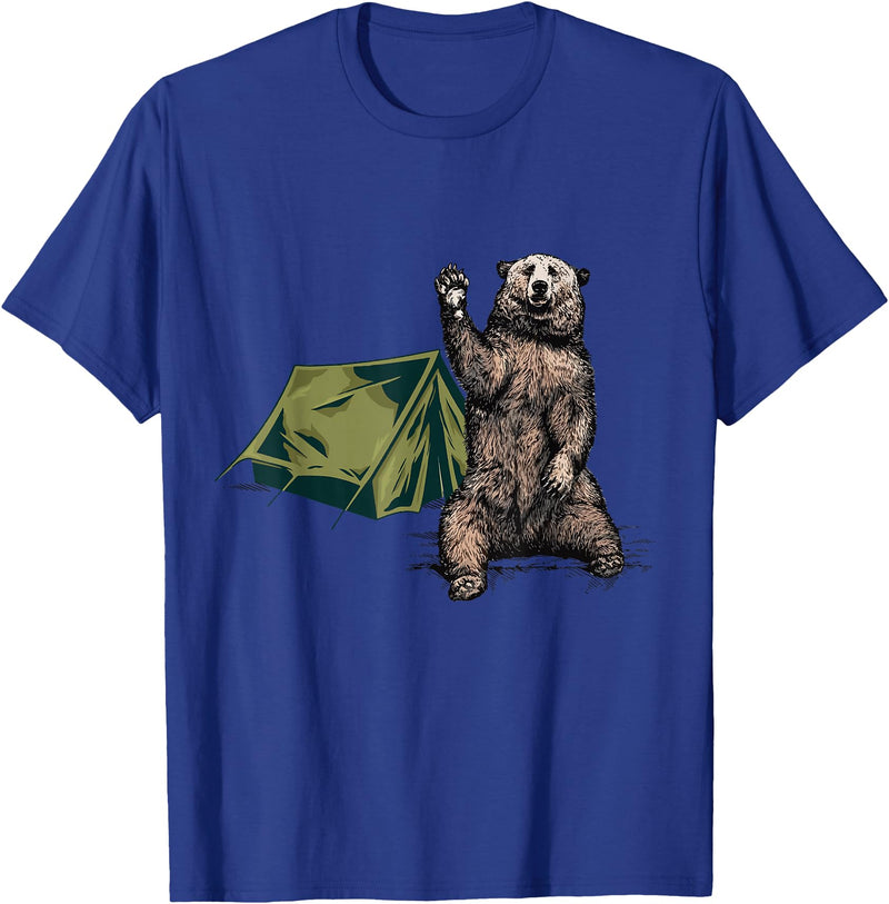 Funny Hiker Hiking Camping Bear Waving Funny Bear Waving Hiking Camping Bear Hiking T-Shirt - Royal Blue