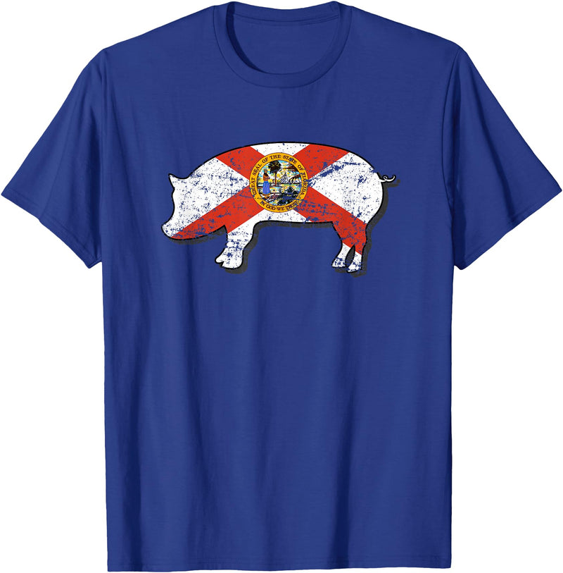 State Pig Tees State of Florida Barbecue Shirt - FL Pig Hog BBQ Competition T-Shirt - Royal Blue