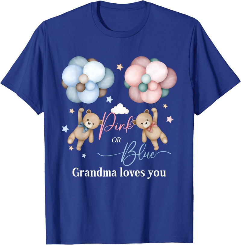 Bear Balloons Boy Or Girl Baby Gender Reveal Tee Bears Pink Or Blue Grandma Loves You Gender Reveal T-Shirt - Royal Blue