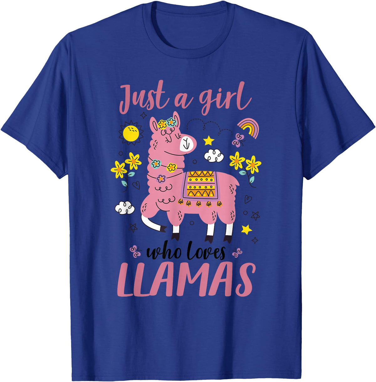 Llama Shirt Kids Girls Toddler Just A Girl Who Loves Llamas T-Shirt - Royal Blue