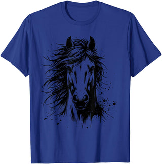 Horse Art For Men Women Kids Horse Portrait Equestrian Horseback Riding Horse Lover Unisex-Adults Kids T-Shirt Grey Small Classic Fit Crew Neck Short Sleeve - Royal Blue