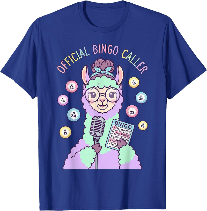 Cute Bingo Caller Activity Staff Gear Official Bingo Caller Llama Funny Activity Director Alpaca T-Shirt - Royal Blue
