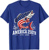 250 America Years 1776 2026 Fishing USA Flag Patriotic Leaping Salmon American Flag Fishing 4th of July T-Shirt - Royal Blue