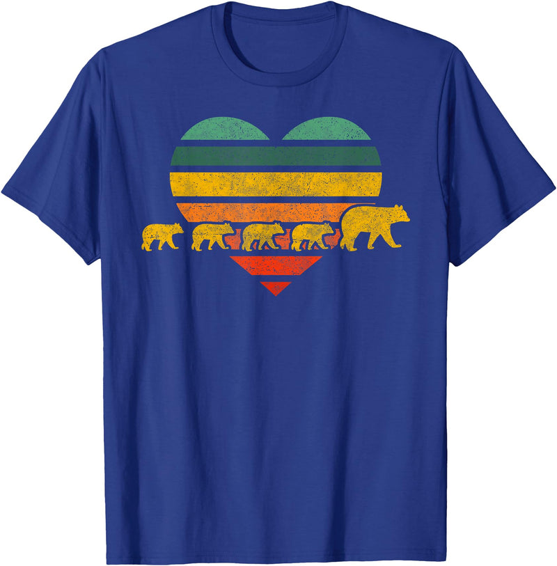 Just for Mom Mama Bear Four Cubs Shirt Retr Heart Mothers Day Gift T-Shirt - Royal Blue