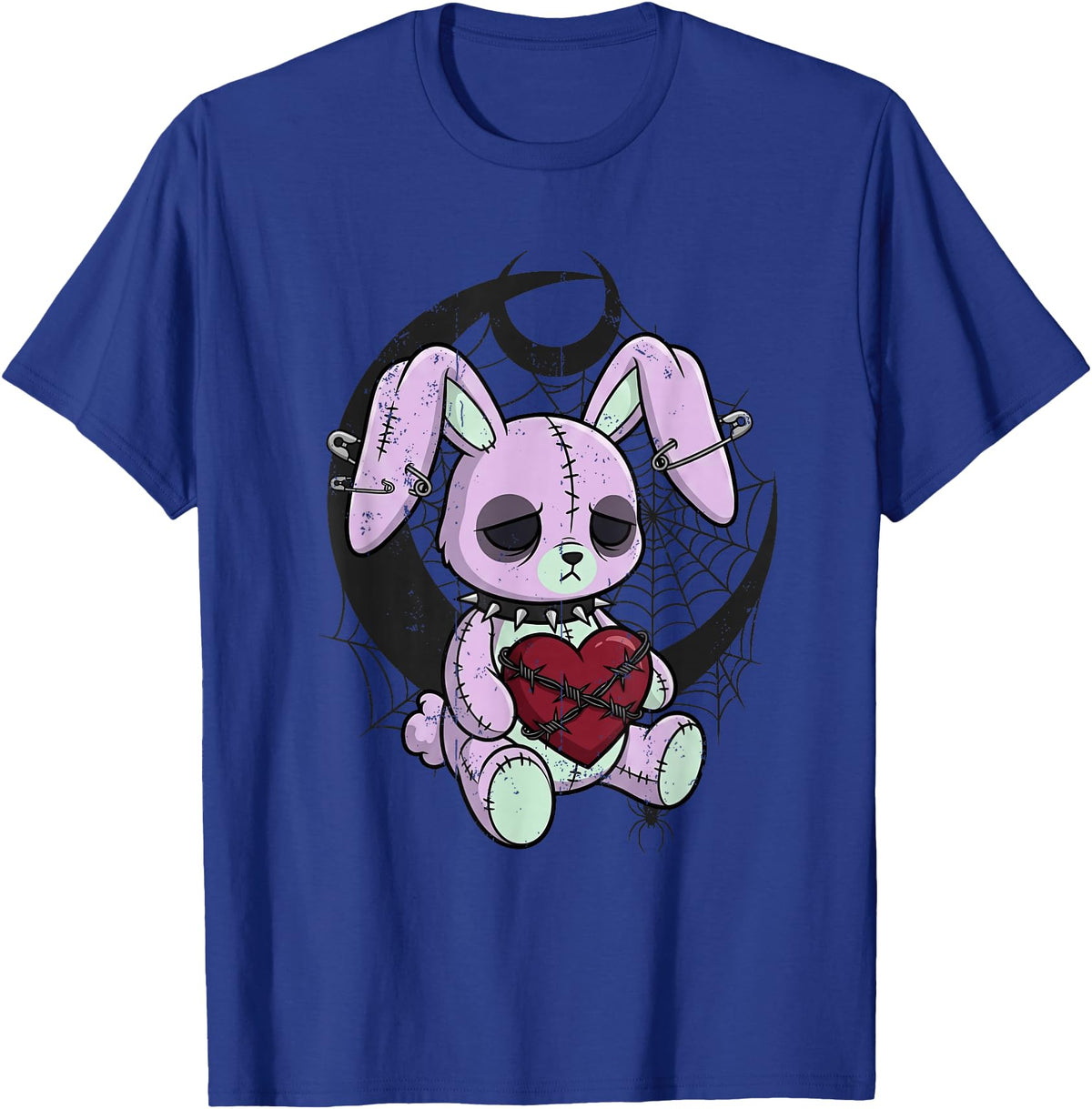 Creepy Cute Bunny Goth Heart Spiderweb Alt Pastel Rabbit T-Shirt in Royal Blue