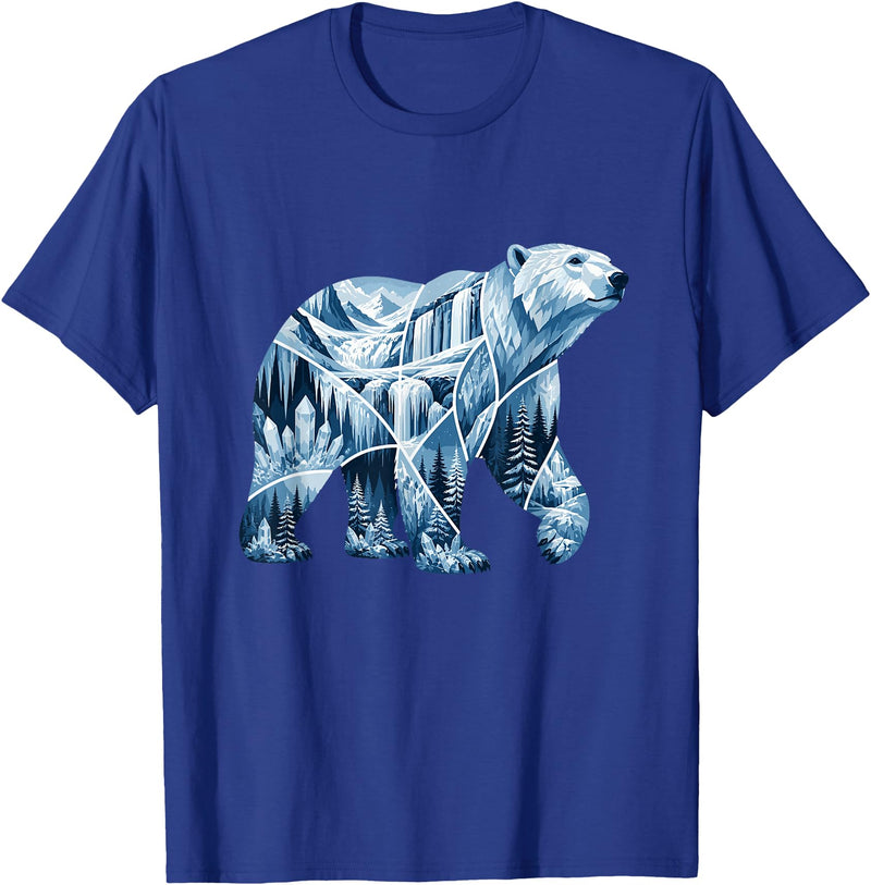 Arctic Polar Bear Mountain Waterfall Nature Arctic Polar Bear Forest Waterfall Landscape T-Shirt - Royal Blue