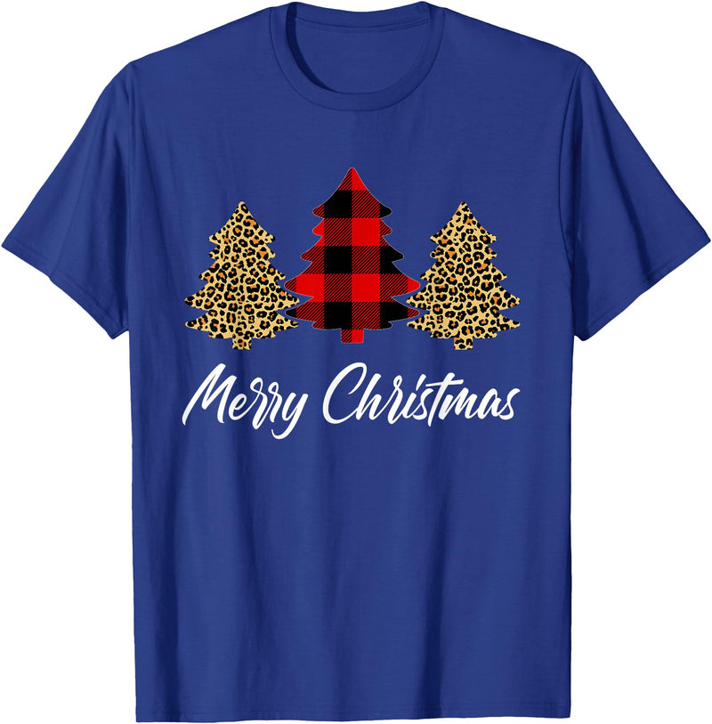 Merry Christmas Plaid Apparels Co. Merry Christmas, Leopard buffalo plaid Christmas tree Xmas T-Shirt - Royal Blue
