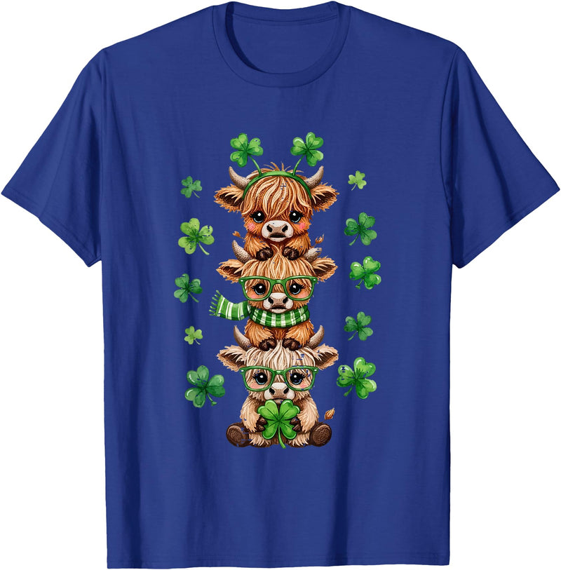 St Patricks Day Highland Cow Lucky Irish Shamrock Funny St Patrick's Day Highland Cow Lucky Shamrock Irish T-Shirt - Royal