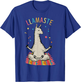 Funny Llama Yoga T-Shirt Llama Llamaste T-Shirt - Royal Blue