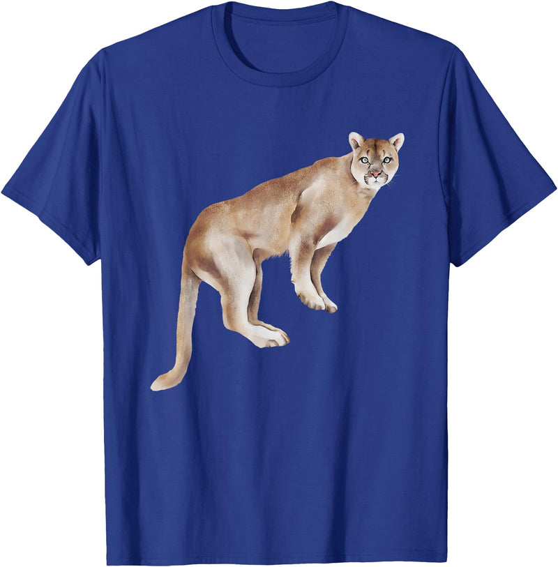 Watercolour Mountain Lion Panther Cougar Cat Lover Watercolour Mountain Lion Animal Art Nature Wildlife Art T-Shirt - Royal Blue