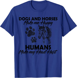 Dogs and horses make me happy humans make my head hurt T-Shirt - Royal Blue