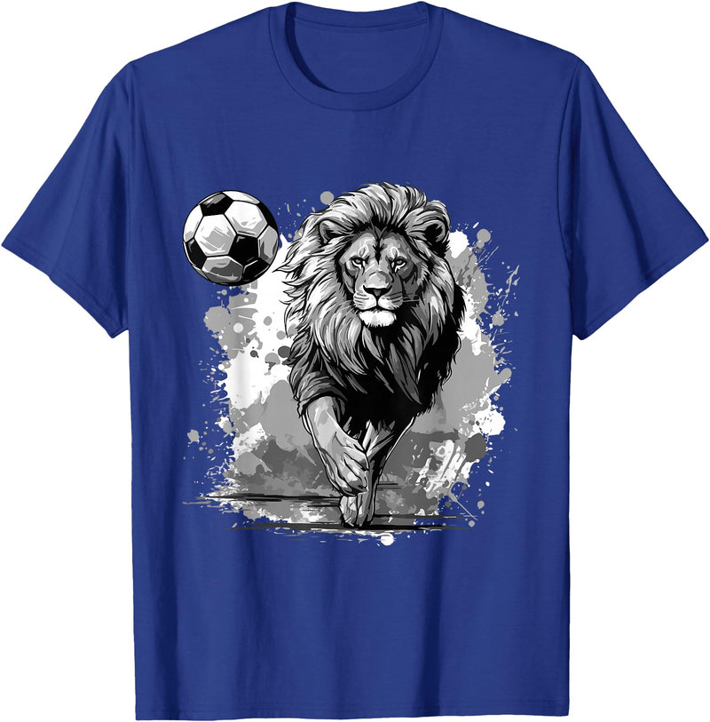 Passion For Sports Style Lion Playing Soccer Sports Team Animal T-Shirt - Royal Blue