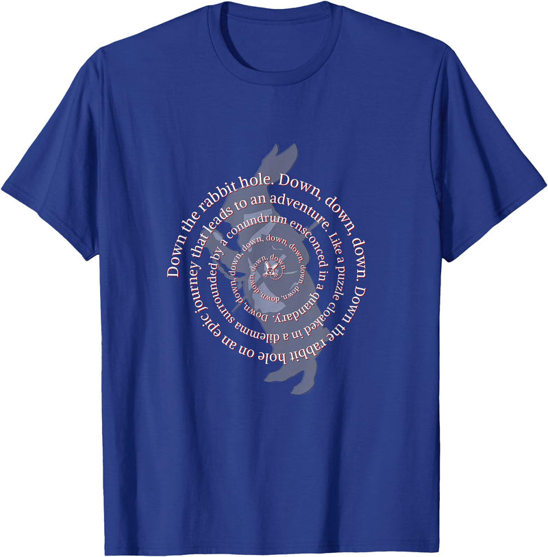 Down the Rabbit Hole. Alice in Wonderland T-Shirt in Royal Blue