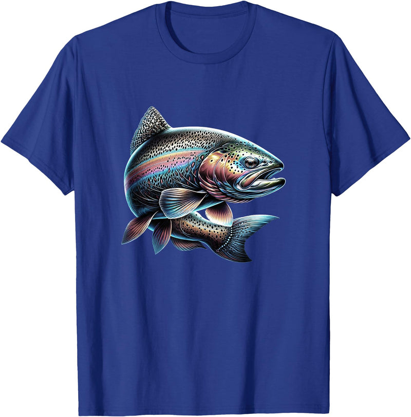 Steelhead Fishing - Unisex Adults & Kids Fishing T-Shirt - Black - Small - Short Sleeve - Cotton & Polyester - Modern Fish Graphic - Crew Neck - Regular Fit - Pull On - Imported - Royal Blue