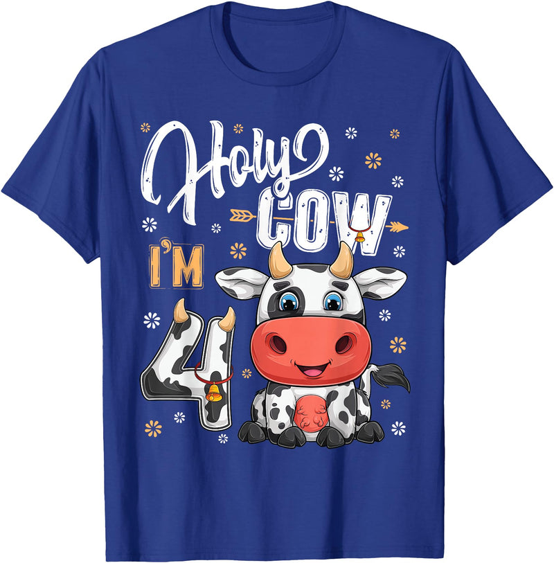 Holy Cow Birthday Boy Girl Shirts Farm Animal Gift Holy Cow I'm Four 4 Year Old Cows Farm Theme 4th Birthday T-Shirt - Royal