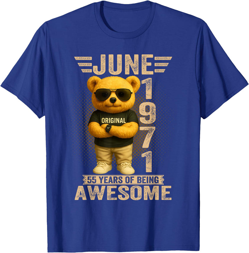 June 1971 55th Birthday Gifts for Men Women 55 Year Old June 1971 Teddy Bear 55th Birthday Men Women T-Shirt - Royal Blue