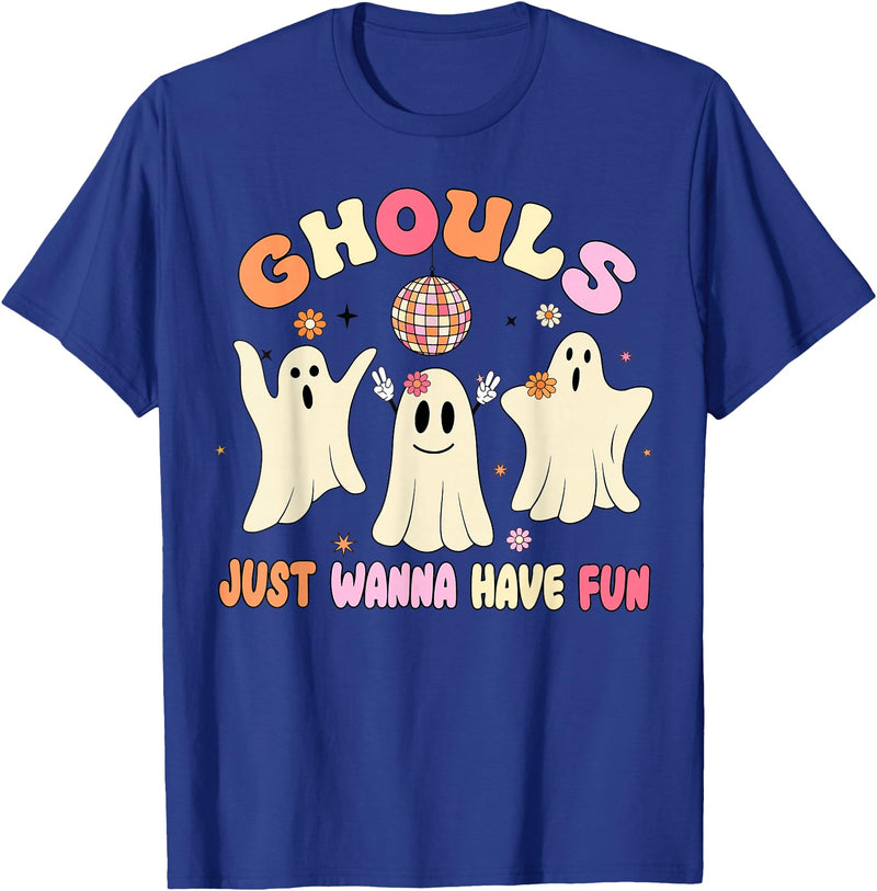 Groovy Ghosts Just Wanna Have Fun Funny Halloween T-Shirt - Royal Blue