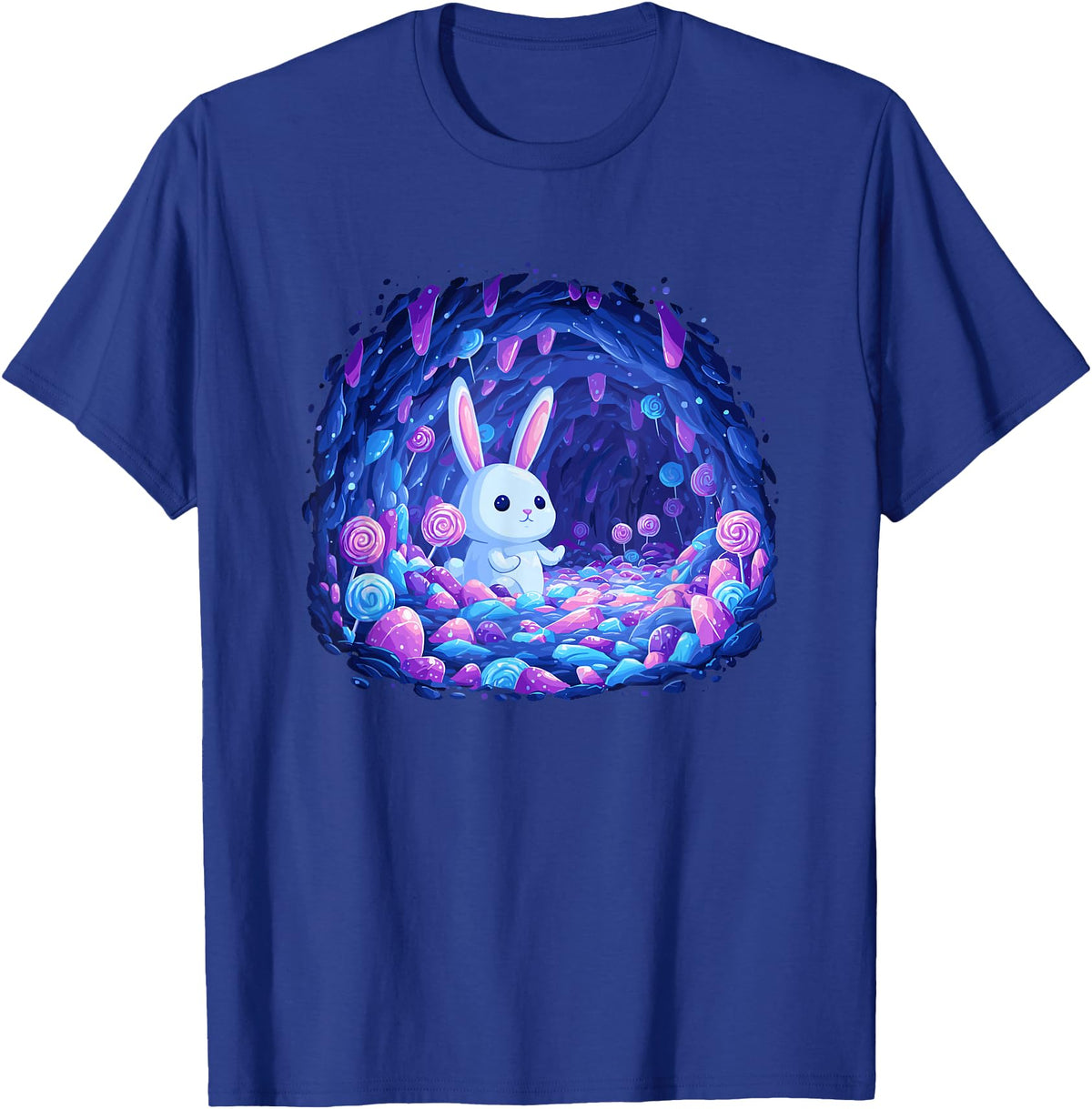 Enchanting Bunny in Candy Cave Fantasy World T-Shirt in Royal Blue