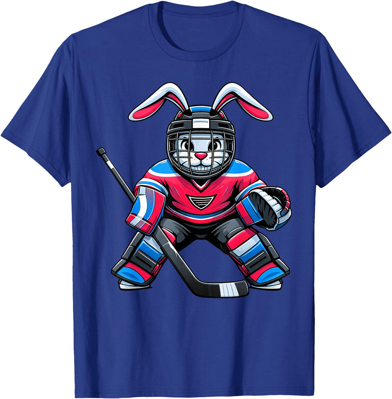 Funny Rabbit Hockey Bunny Easter Men Boy Kid Youth T-Shirt in Royal Blue