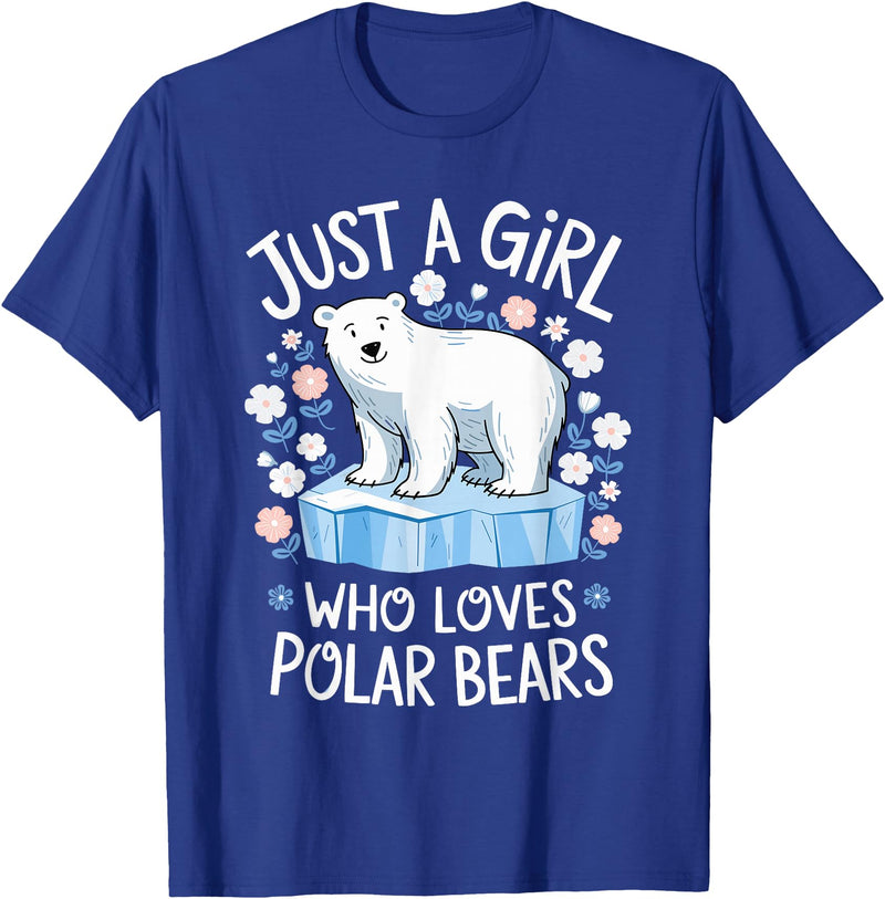 Polar Bear Love Designs Clothing & Co. Just A Girl Who Loves Polar Bears Cute Bear Lover Animal T-Shirt - Royal Blue