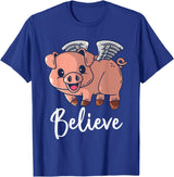 Buddy Tees Flying Pig with Wings Believe Motivational Pigs T-Shirt - Royal Blue