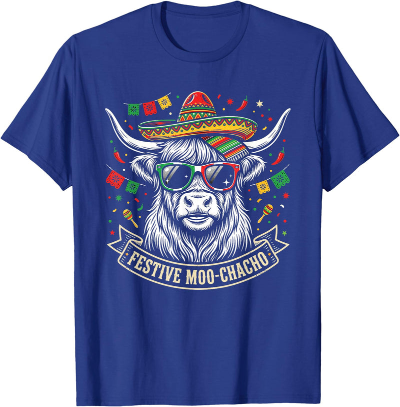 Cinco De Mayo Fiesta Moo Tees Vintage Highland Cow Cinco De Mayo Funny Retro Fiesta Design T-Shirt - Royal Blue