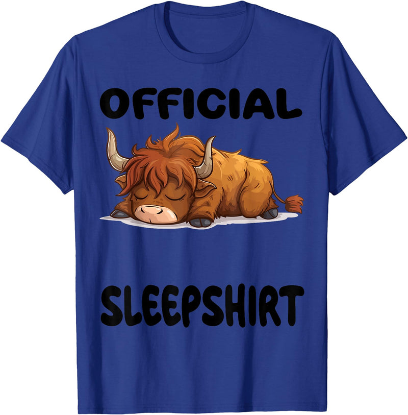 Official Sleep Pajamas Nightgown Sleepwear Co. Scottish Highland Cow Official Sleepshirt Pajamas Nightgown T-Shirt - Royal