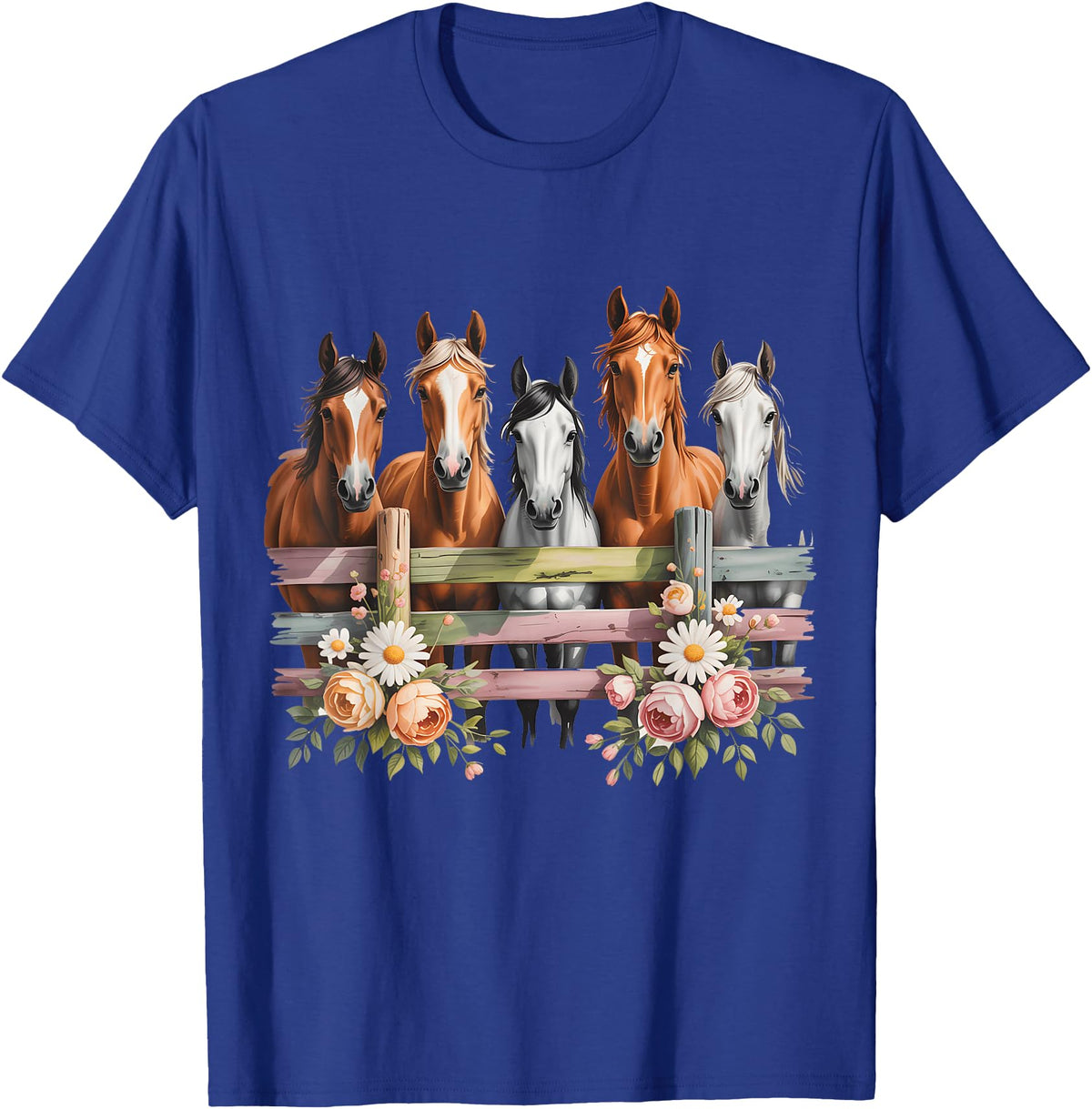 HORSE LOVERS NOVELTY APPAREL Wild Floral Horses For Men Women Kids Horse Lover T-Shirt - Royal Blue