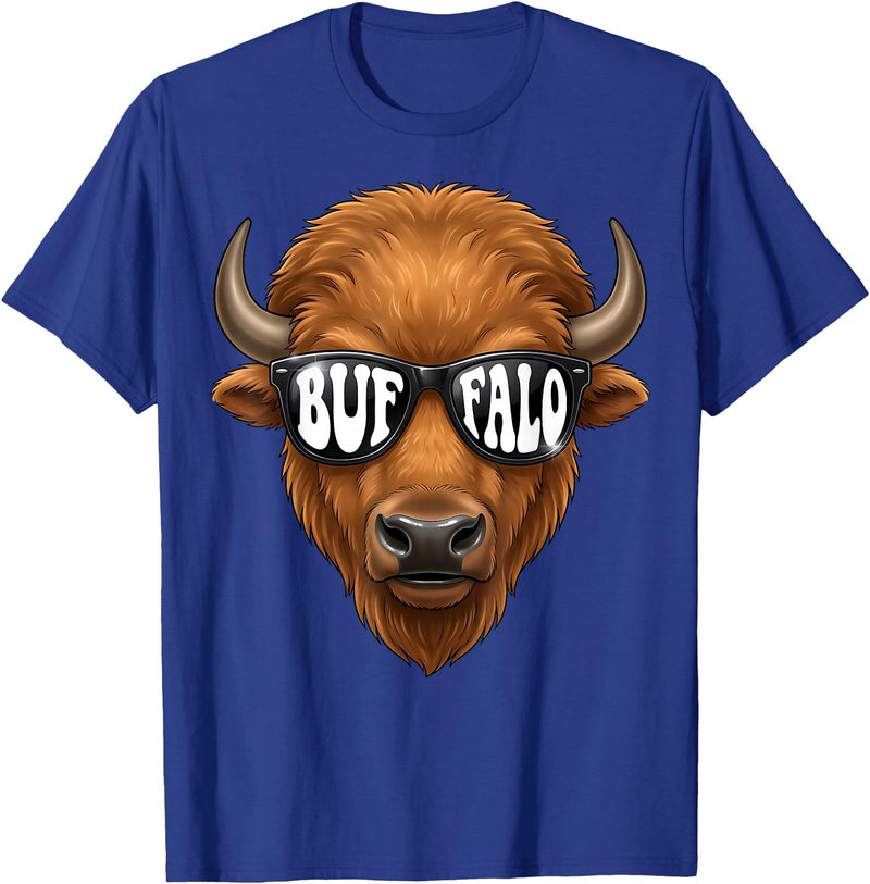generic Buffalo with Sunglasses Wildlife Graphic for Men Women Kids T-Shirt - Royal Blue