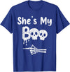 Couples Halloween Matching Gifts Matching Halloween Pajama Couples, She’s My Boo Skull Face T-Shirt - Royal Blue
