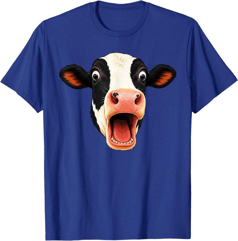 Funny Cow Face Screaming Silly Animal Graphic Animal Cows Funny Cow Face Screaming Silly Animal Shocked T-Shirt - Royal Blue