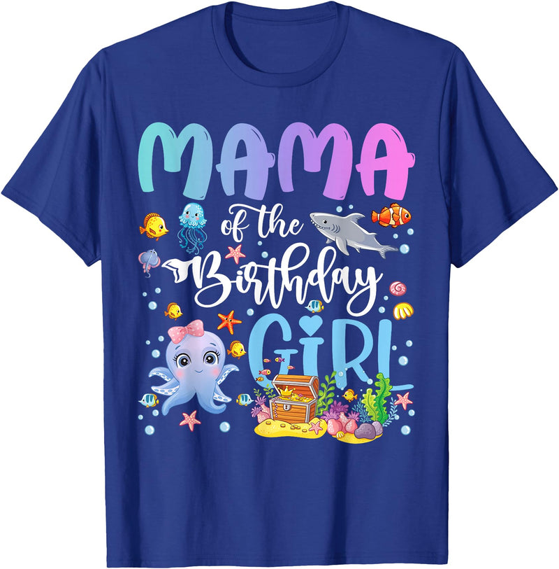 Funny Birthday Girl Aquarium Lover Matching Mama of The Birthday Girl Sea Fish Ocean Aquarium T-Shirt - Royal Blue