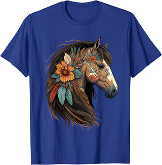 Just a girl who loves horses Co. Equestrian Horse Lover Western Cowgirl Horseback Riding T-Shirt - Royal Blue