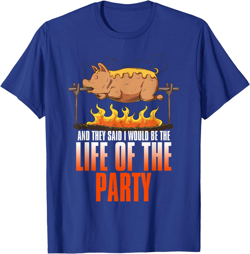 BBQ Season Smoke Meat Dad Grill Gifts Funny Saying Roasted Pig Rotisserie Pork Lover Food Pun Tee T-Shirt - Royal Blue