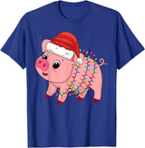 Pig Christmas Gifts Men Women Kids Co. Christmas Lights Pig Wearing Xmas Hat - Pig Lover Farmer T-Shirt - Royal Blue