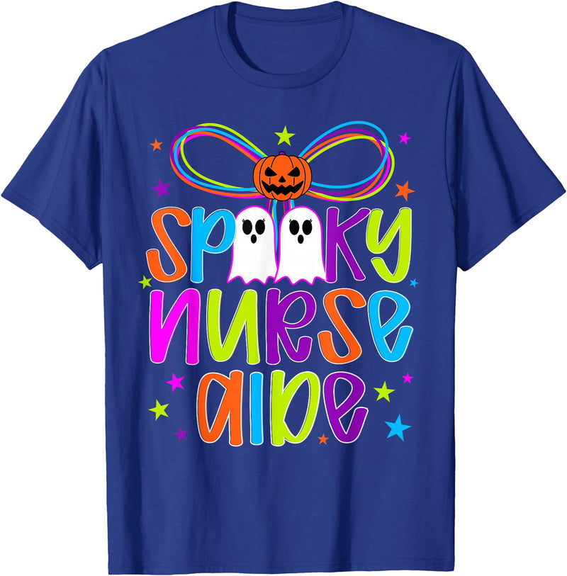 Coquette Halloween Nurse Aide Ghost Spooky Nurse Aide Halloween Nursing Aide Preppy T-Shirt - Royal Blue