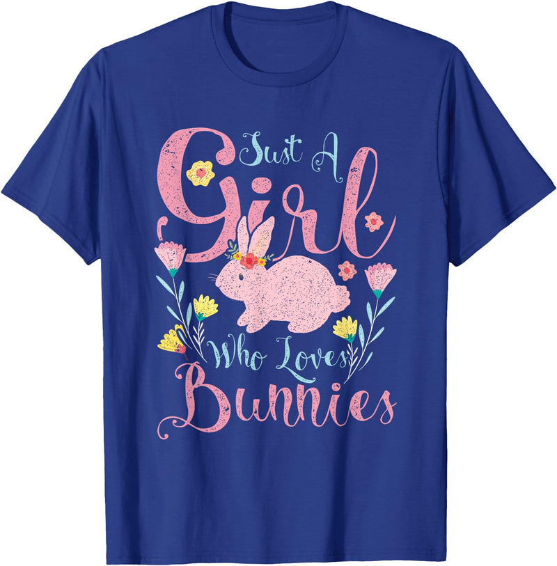 Just a Girl Who Loves Bunnies Rabbit T-Shirt (Black) in Royal Blue