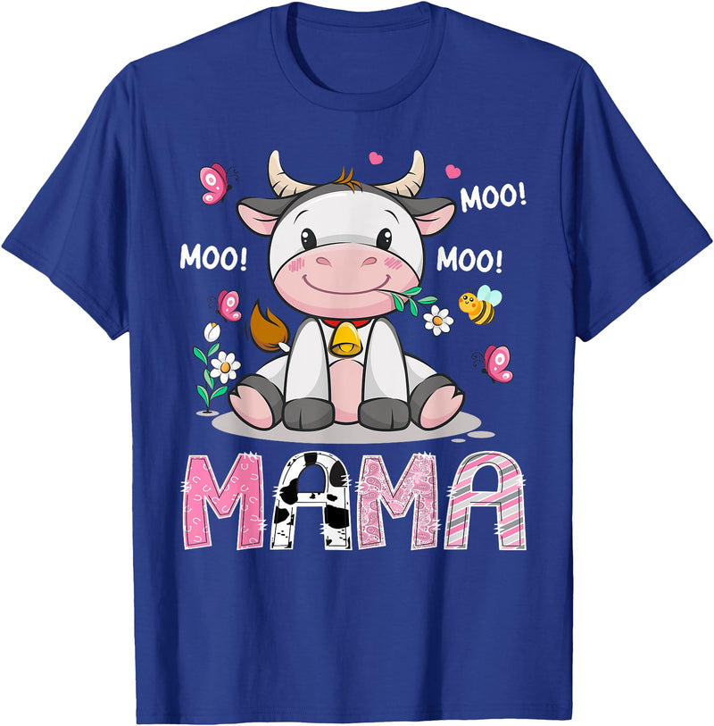Pink Birthday Girl Party Cow Lover Mama Cute Cow Pink Farm Moo Moo Birthday Girl Matching T-Shirt - Royal Blue