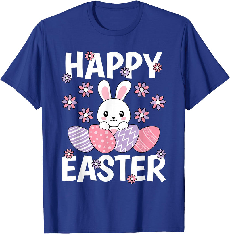 Cute Happy Easter Bunny Rabbit Egg Women Girls Kids T-Shirt in Royal Blue