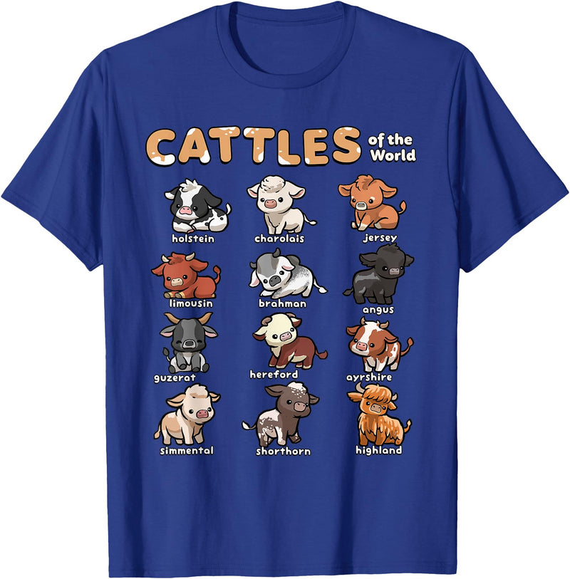 Wowsome! Cattles Animals of the World Cattle Farmer Rancher Cow Lover T-Shirt - Royal Blue