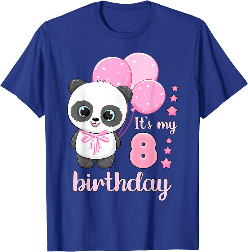 Birthday Gifts for Girls by Content Design Studio Birthday Girl 8 Panda Pink Balloons T-Shirt - Royal Blue